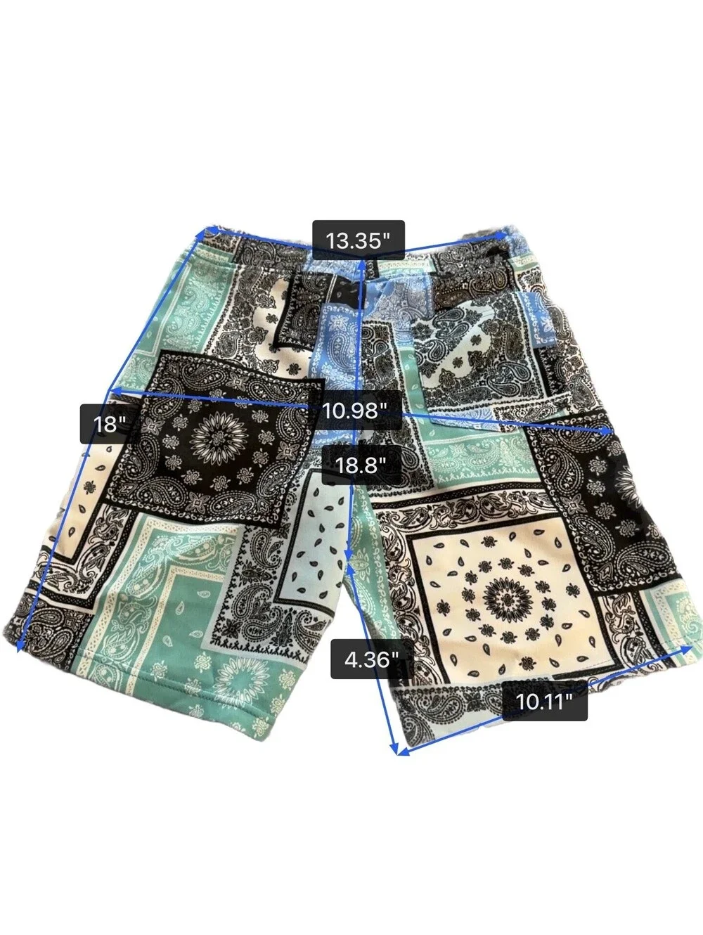 Fresh Prints of Bel-Air Men's Blue Multi Bandana Patchwork Drawstring Shorts